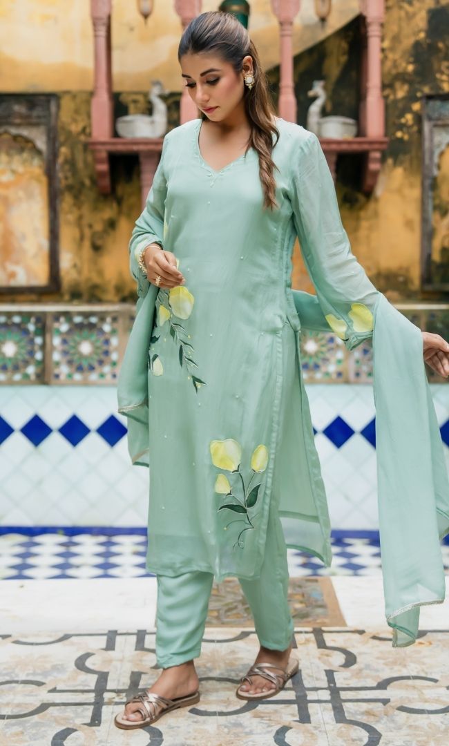 Haya Mint Handpainted Suit Set
