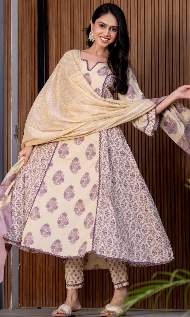 Hazelnut Cotton Block Print Suit Set