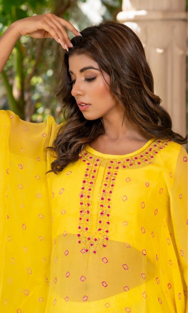 Yellow Tie-Dye Kaftan Set