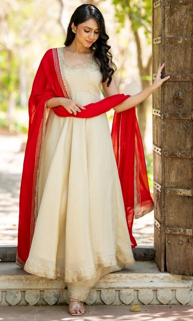 Naaz Ivory Tissue Anarkali Set