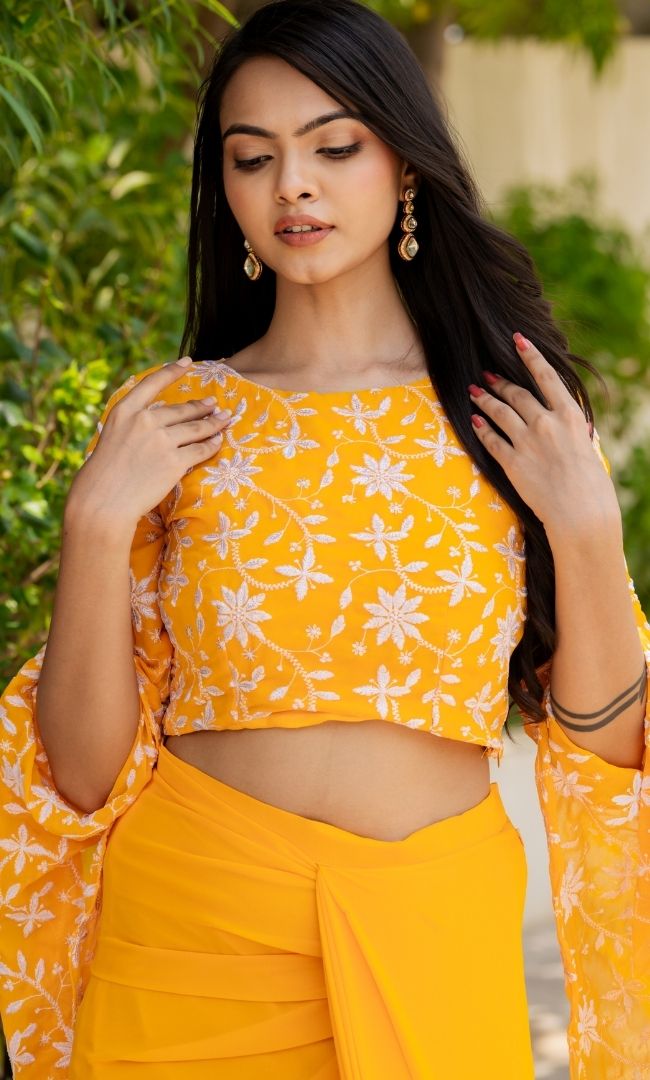 Divine Mustard Ethnic Skirt Set