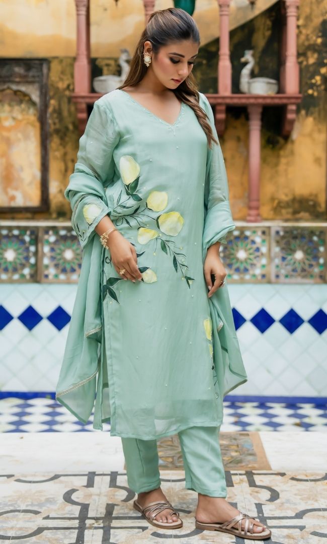 Haya Mint Handpainted Suit Set
