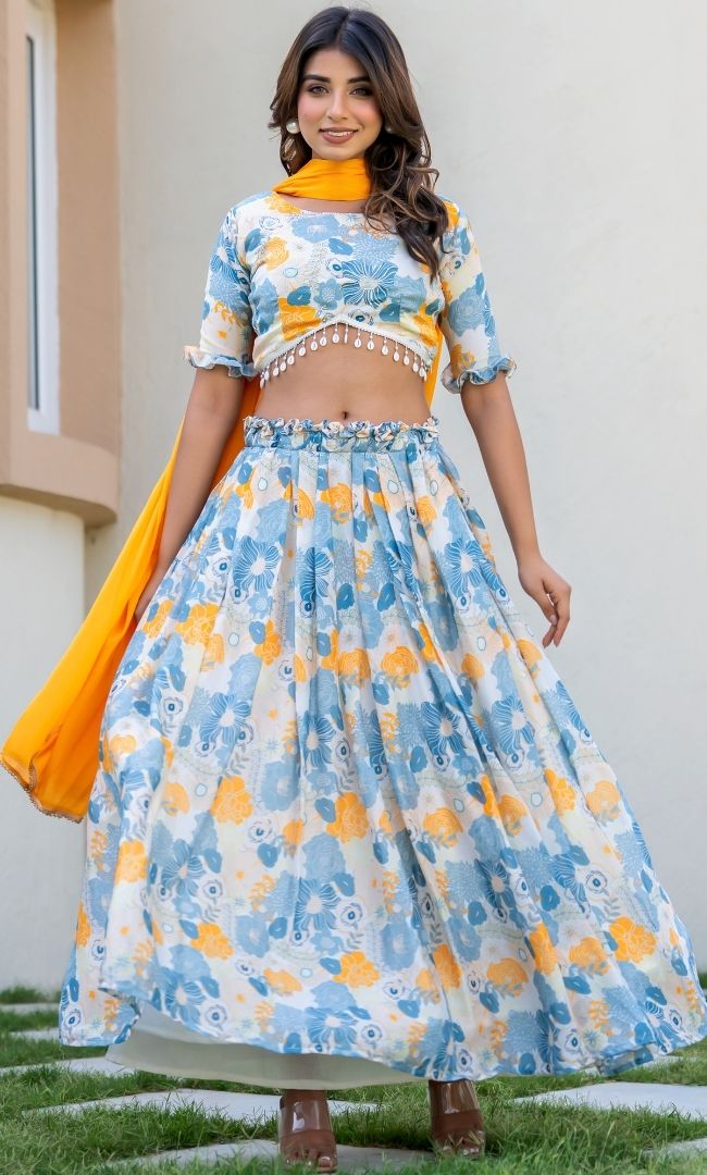 White Garden Embellished Lehenga Set