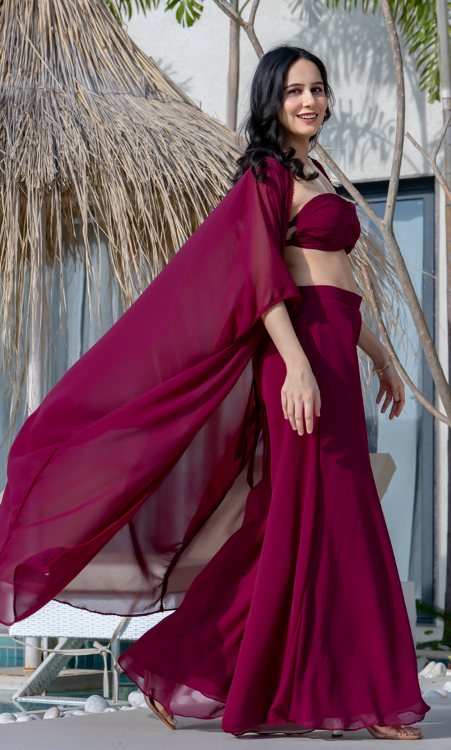 Radiance Maroon Cape Set