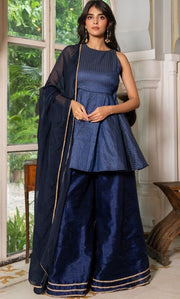 Lisa Blue Brocade Suit Set