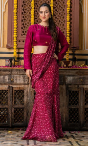 Utsava Wine Pre Draped Saree