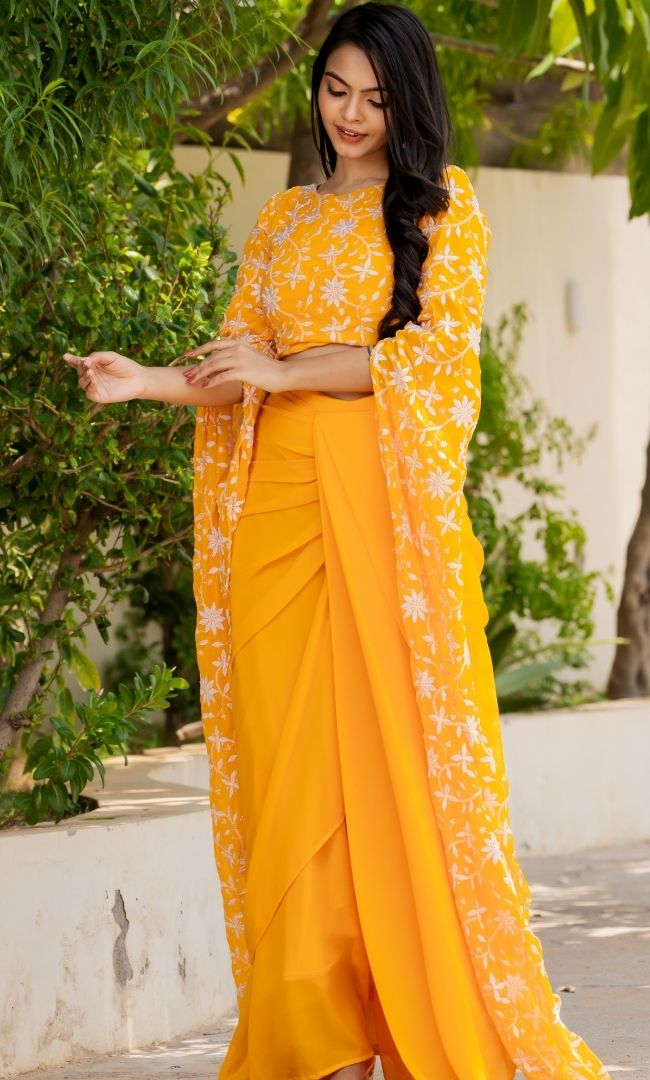 Divine Mustard Ethnic Skirt Set