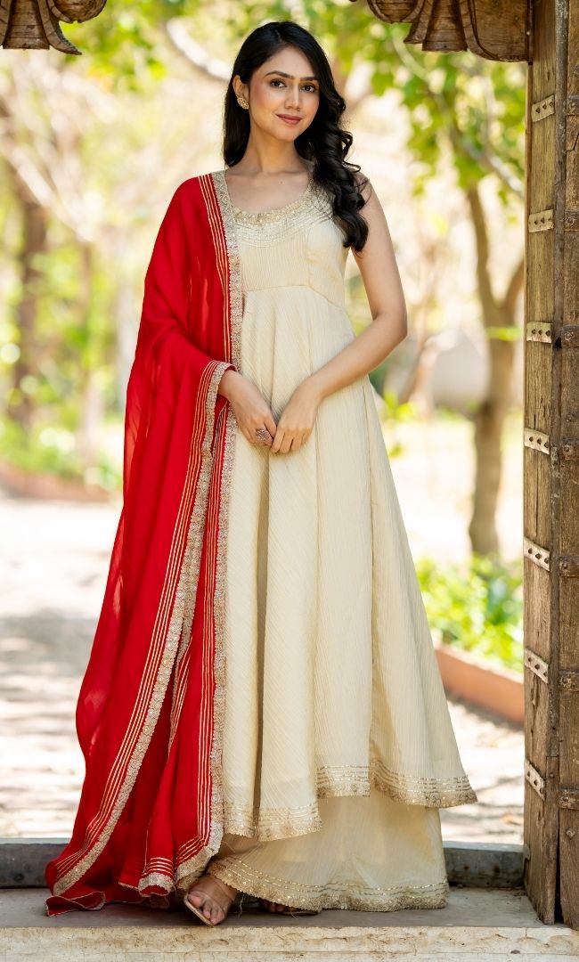 Naaz Ivory Tissue Anarkali Set