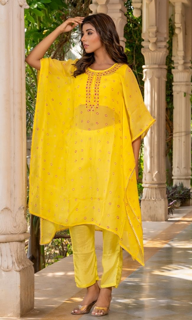 Yellow Tie-Dye Kaftan Set