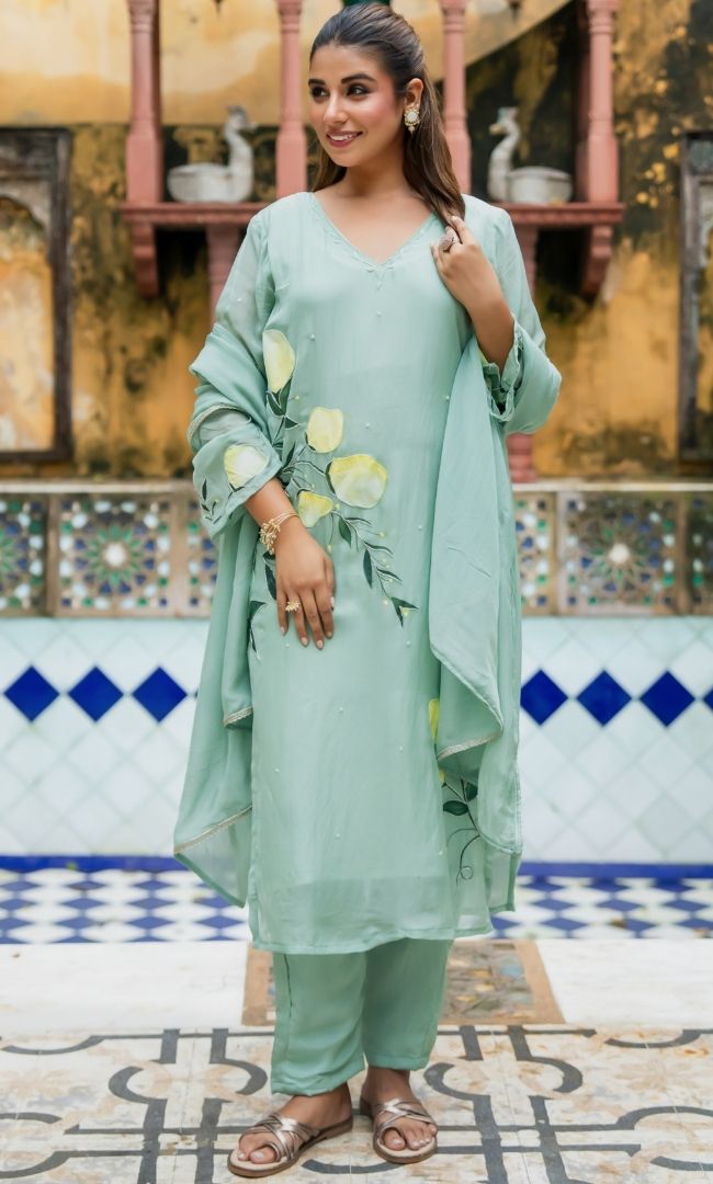 Haya Mint Handpainted Suit Set