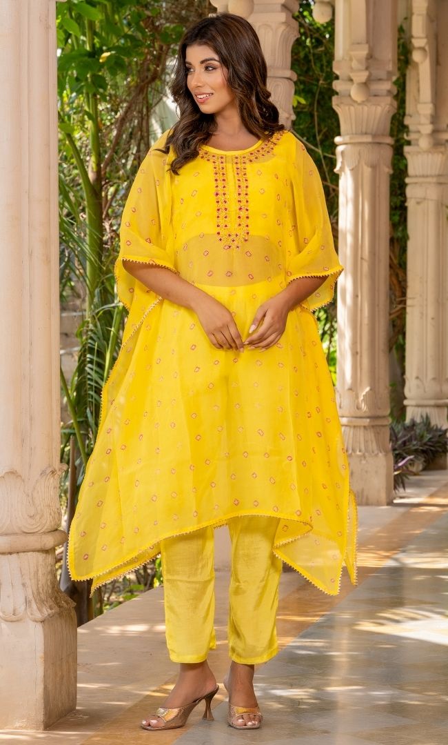 Yellow Tie-Dye Kaftan Set