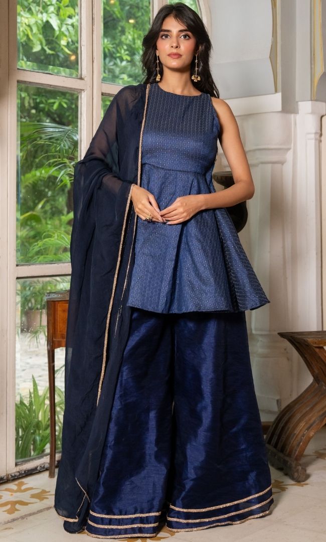 Lisa Blue Brocade Suit Set