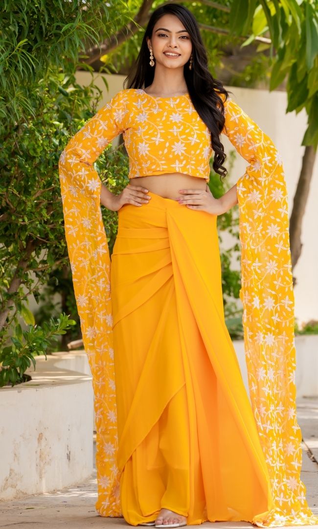 Divine Mustard Ethnic Skirt Set