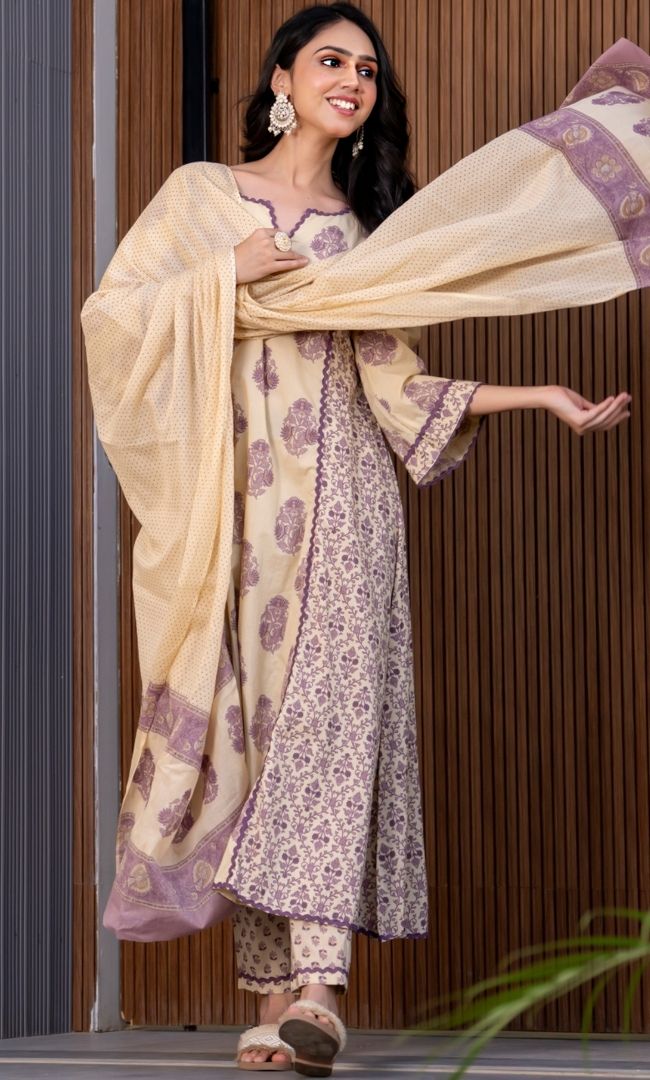 Hazelnut Cotton Block Print Suit Set