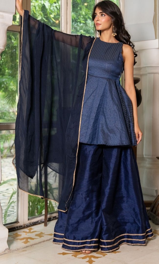 Lisa Blue Brocade Suit Set