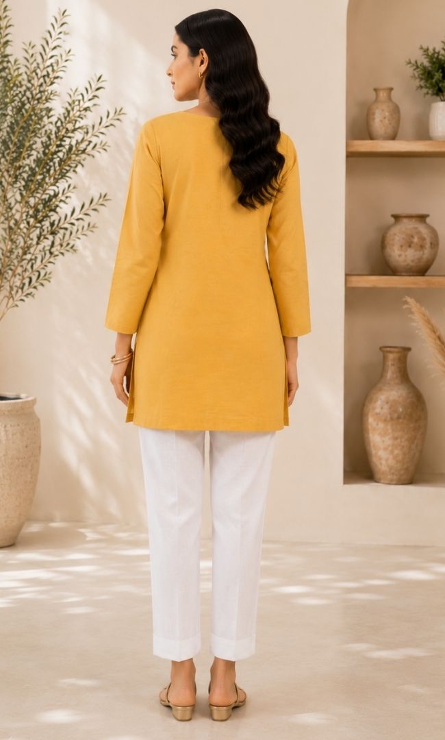 Avira Yellow Embroidered Kurti