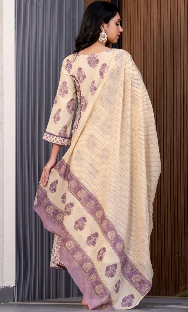 Hazelnut Cotton Block Print Suit Set