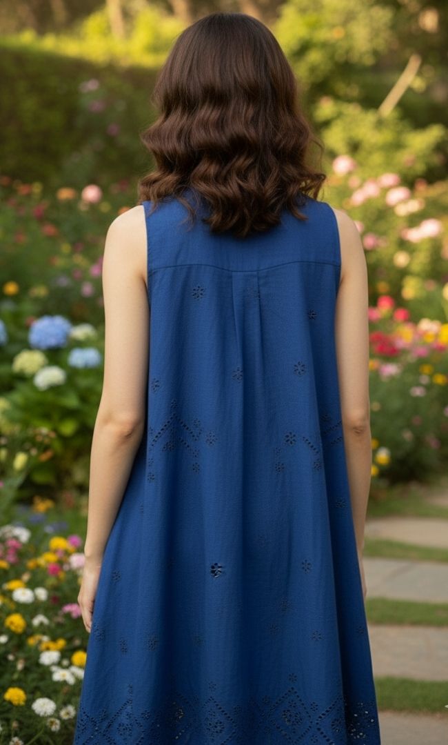 Cyan Schiffli Shirt Dress