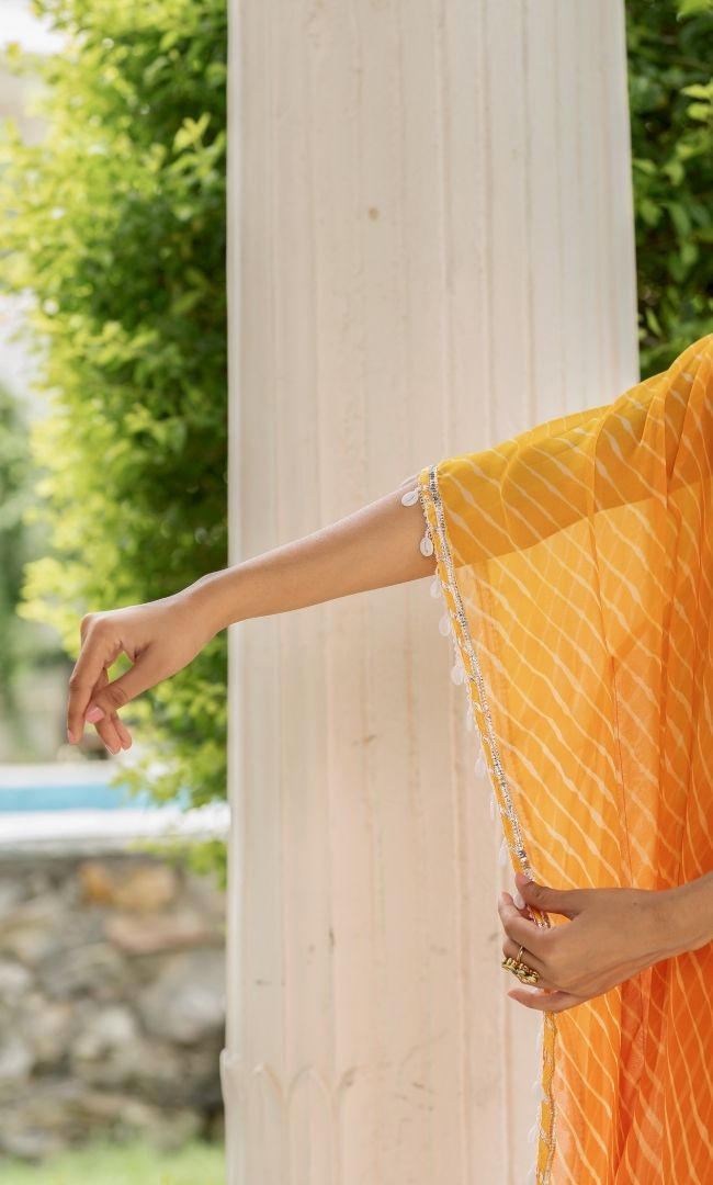 Ziya Yellow Leheriya Kaftan Set