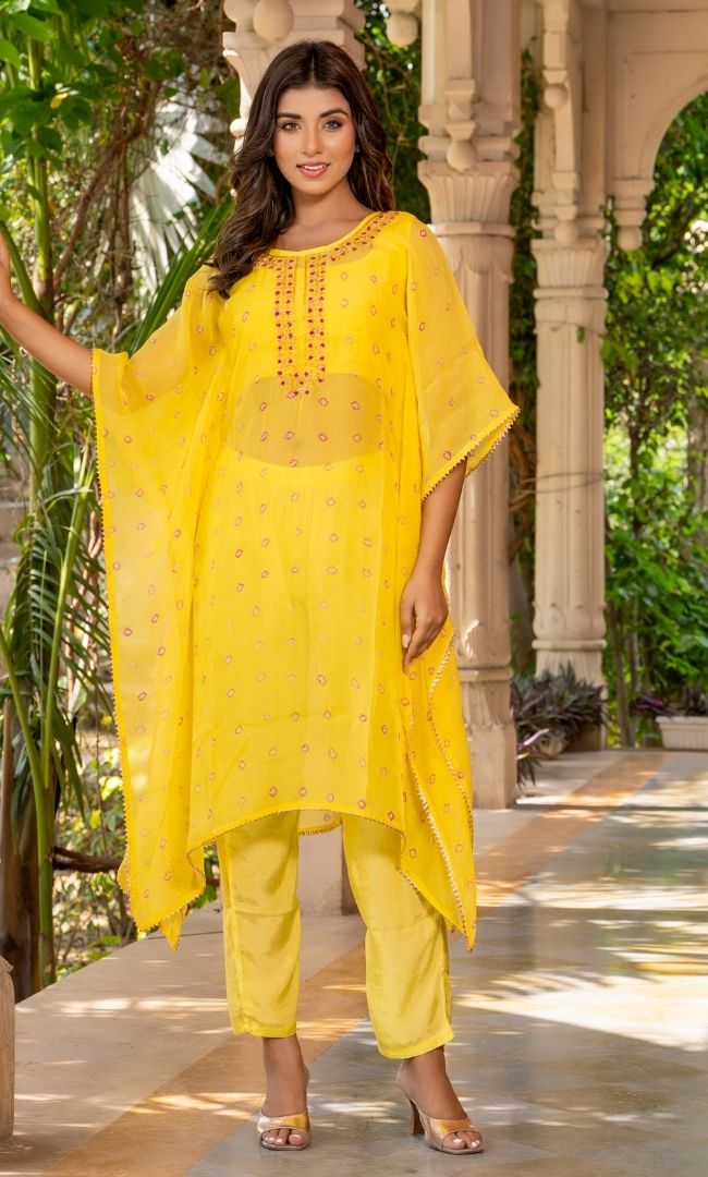 Yellow Tie-Dye Kaftan Set