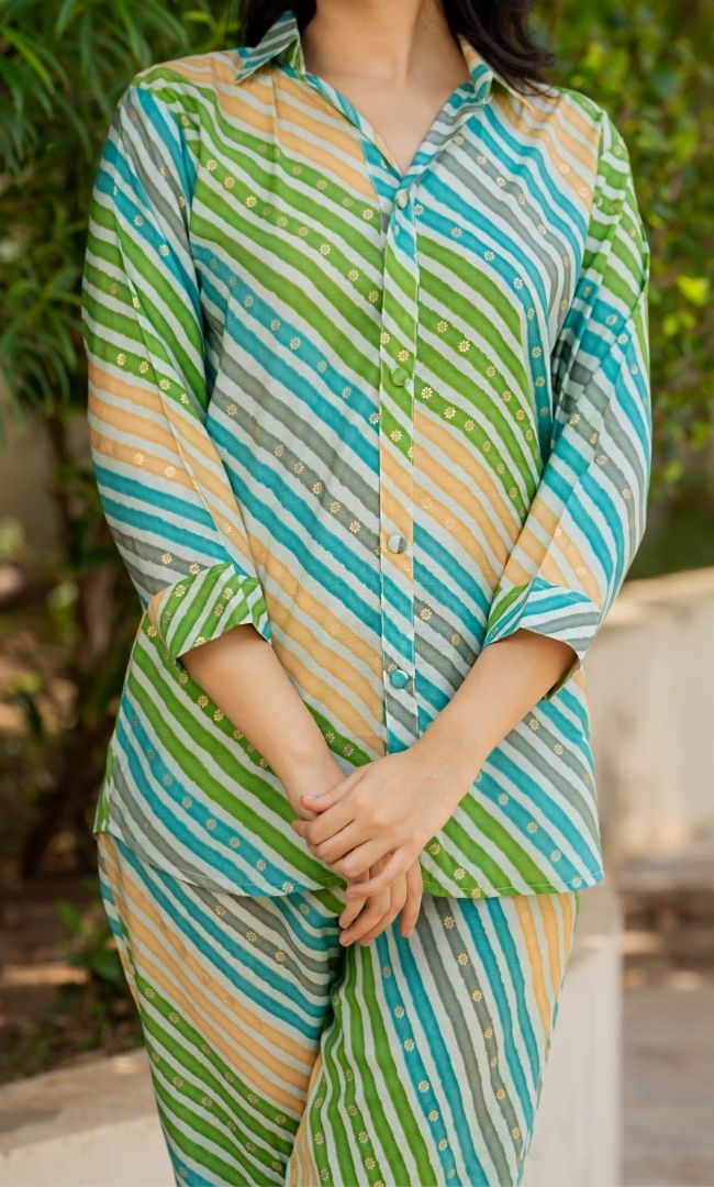 Green Leheriya Muslin Co-ord Set