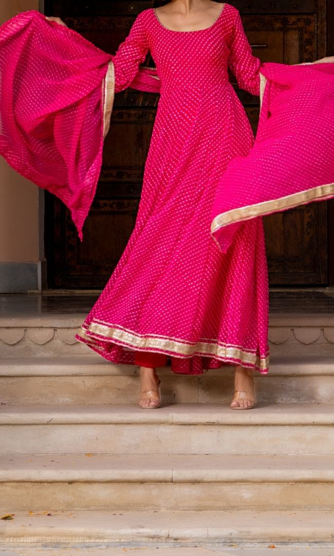 Fiery Rose Anarkali Suit Set