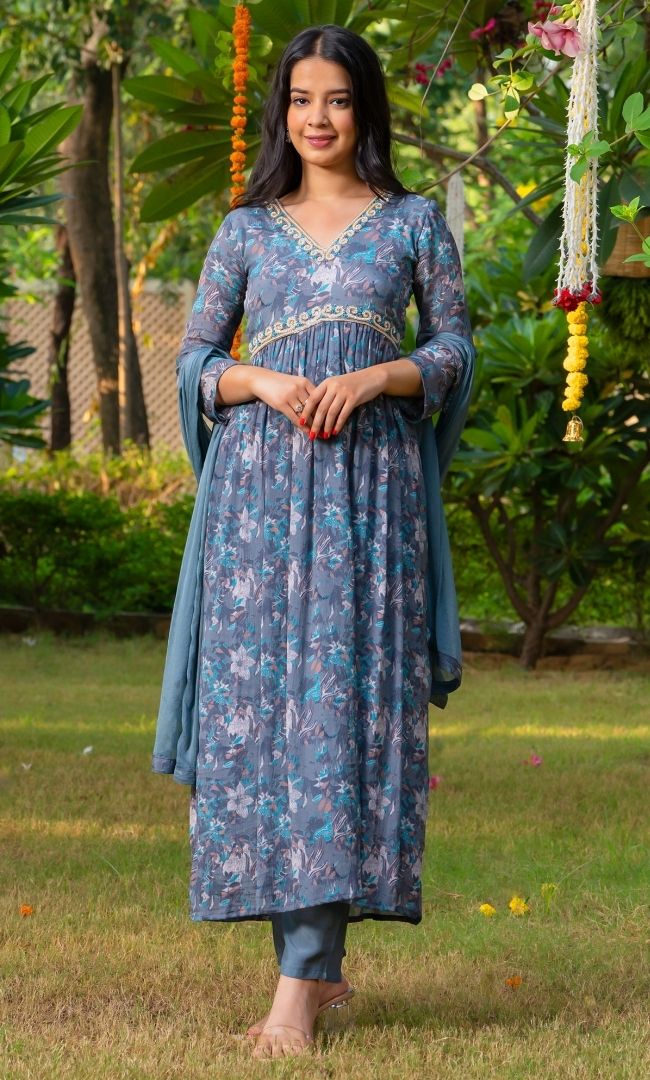 Mid Grey Floral Suit Set
