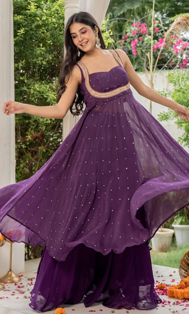 Aarika Purple Organza Anarkali Set