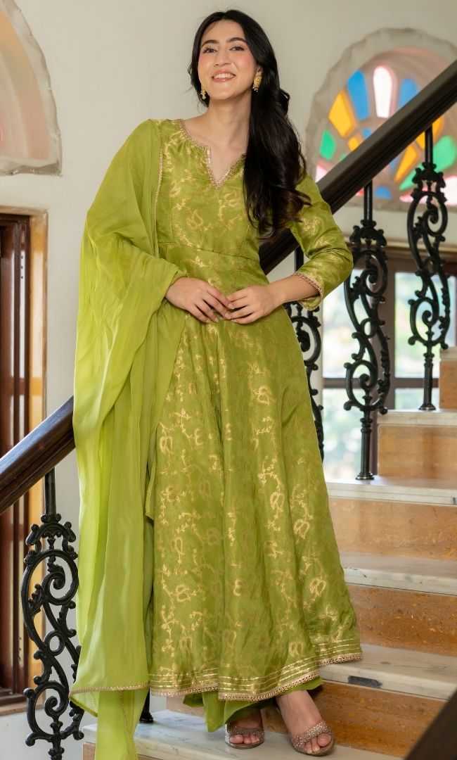 Meher Pista Brocade Anarkali Set