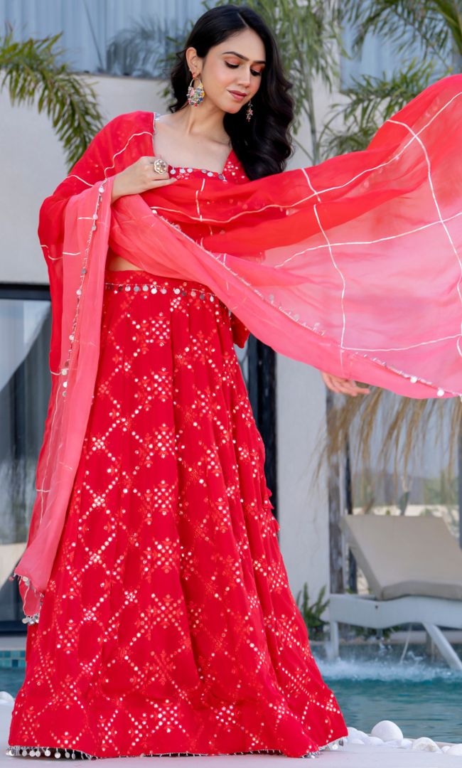 Rhythm Red Georgette Lehenga