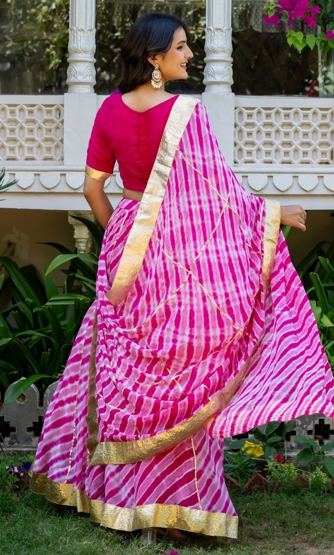 Marwar Pink Leheriya Lehenga Set