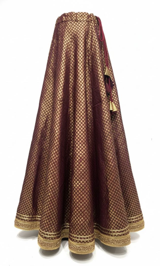 Maroon Banarasi Zari Lace Skirt