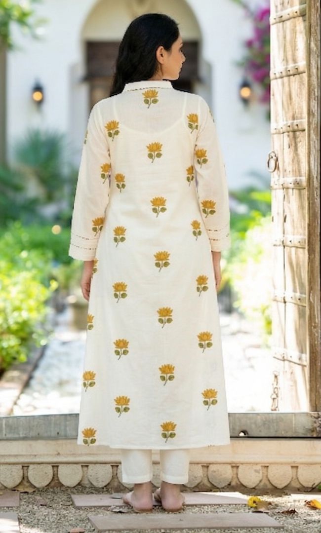 K-Vibe Mustard Lotus Kurta Co ord Set