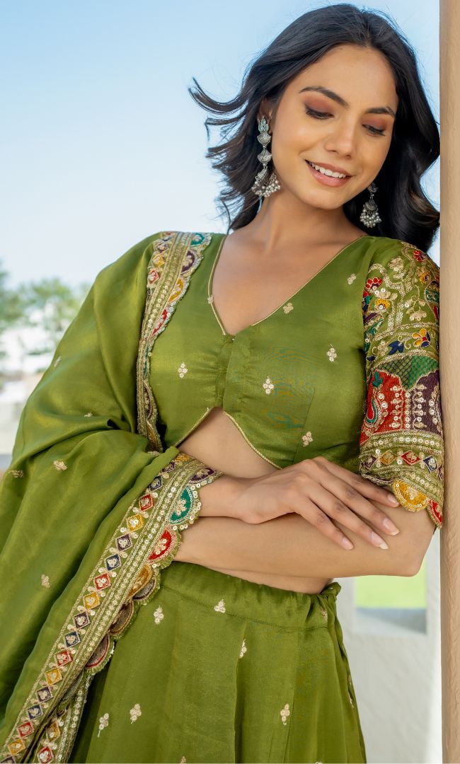 Madhubala Green Lehenga Set