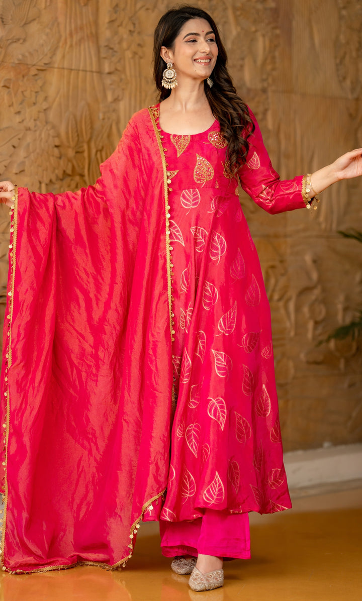 Hayat Rani Pink Brocade Anarkali Set