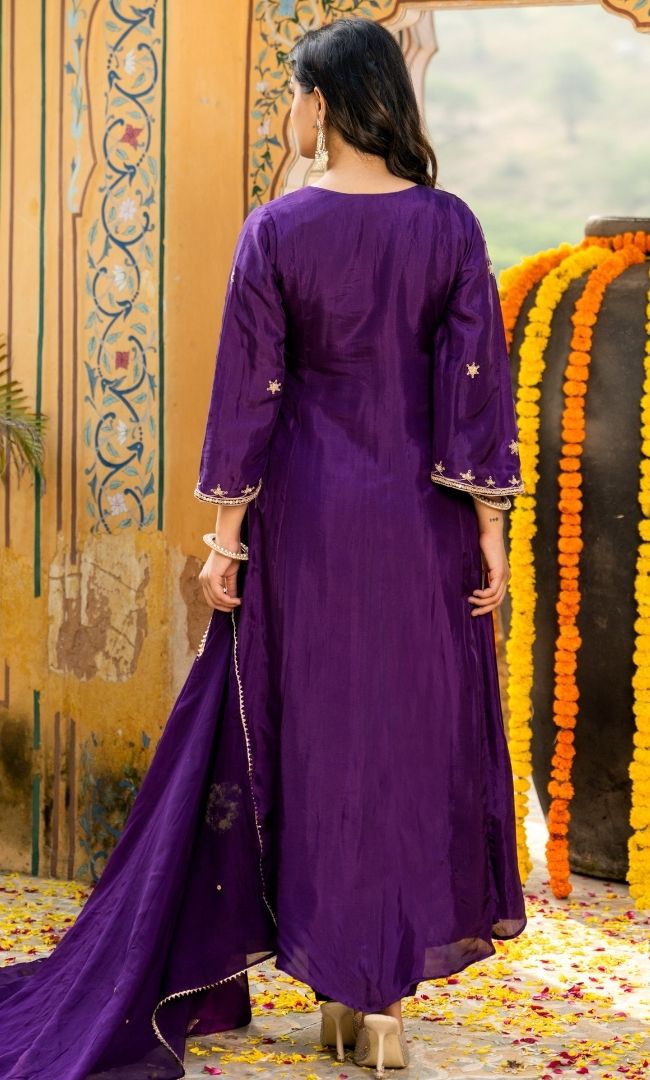 Deep Purple Embroidered Suit Set