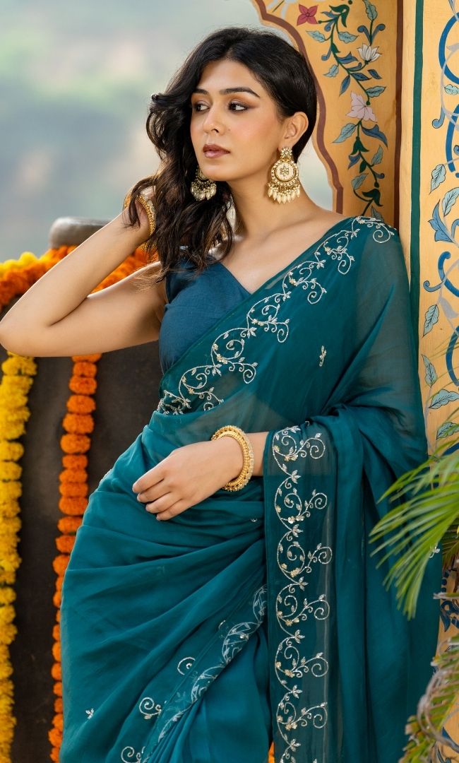 Pansy Blue Organza Saree