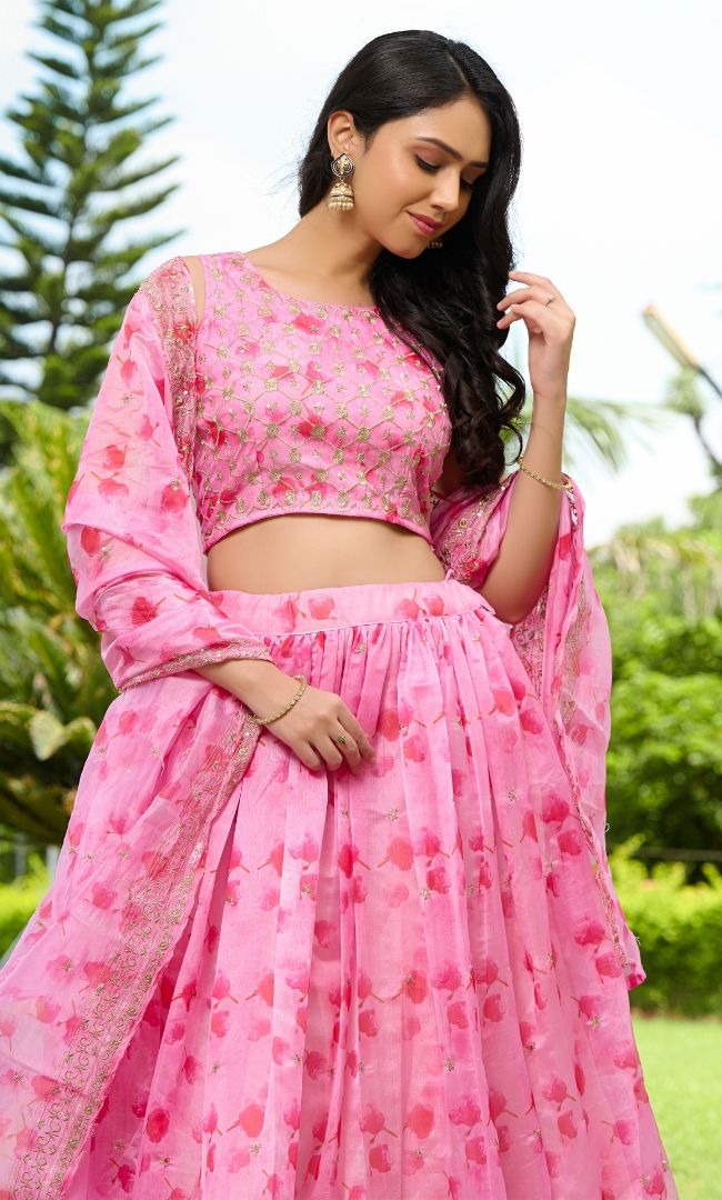 Taffy Pink Organza Lehenga Set
