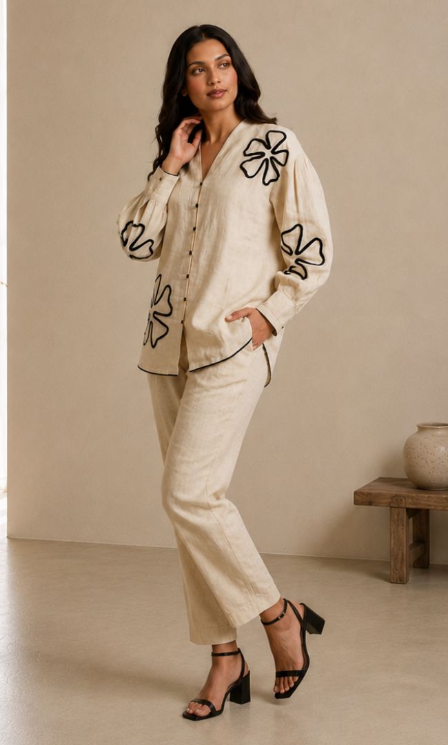 Ecru Black Linen Co-ord Set