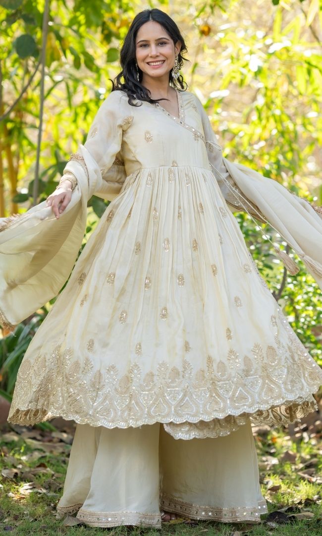 Riwaayat Ivory Tissue Angrakha Set