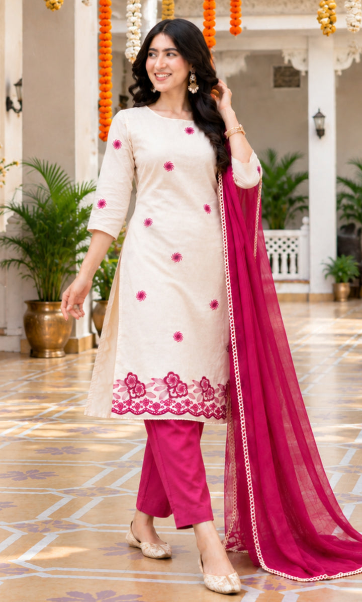 Berry Ivory Cotton Suit Set