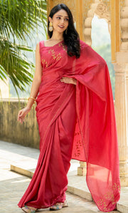 Brilliant rose aari work saree