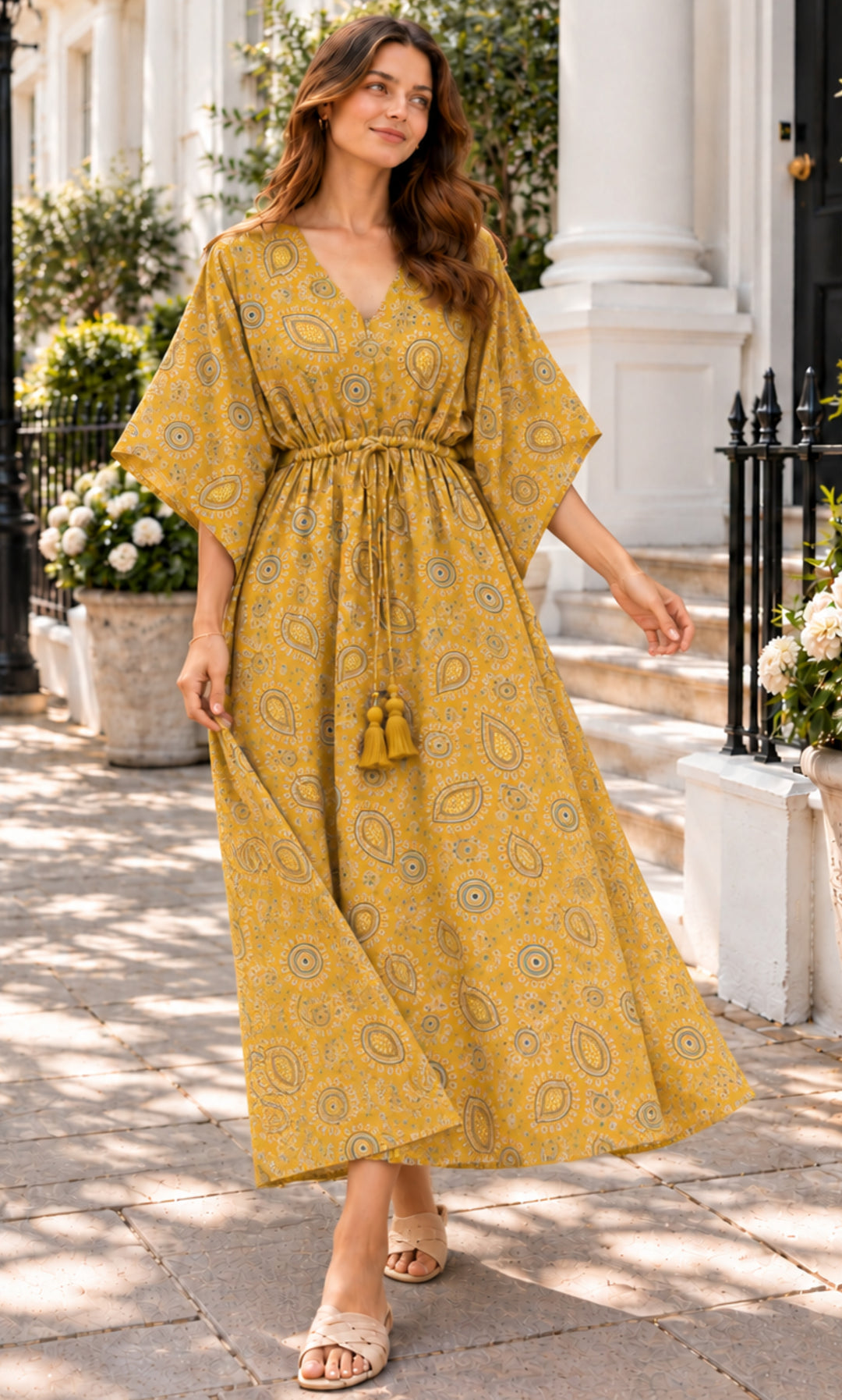 Mustard Mirage Printed Kaftan
