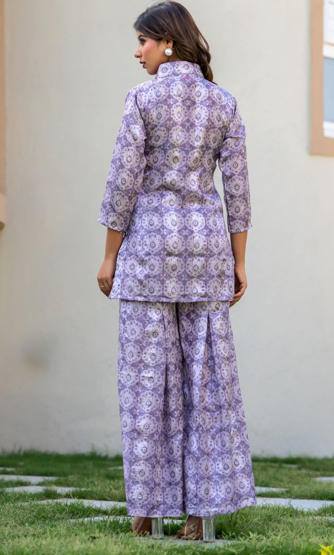 Purple Muslin Printed Co-ord Set