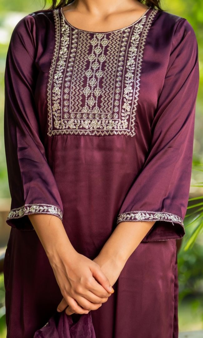 Burnt Satin Silk Suit Set