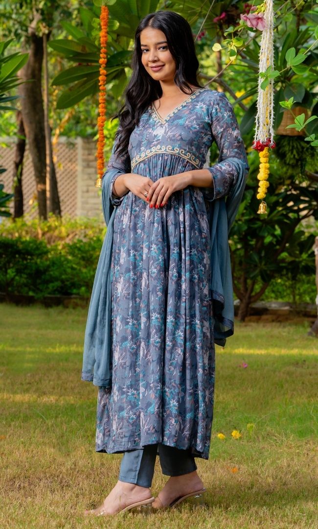 Mid Grey Floral Suit Set