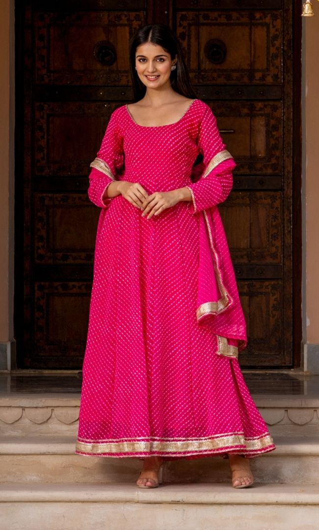 Fiery Rose Anarkali Suit Set
