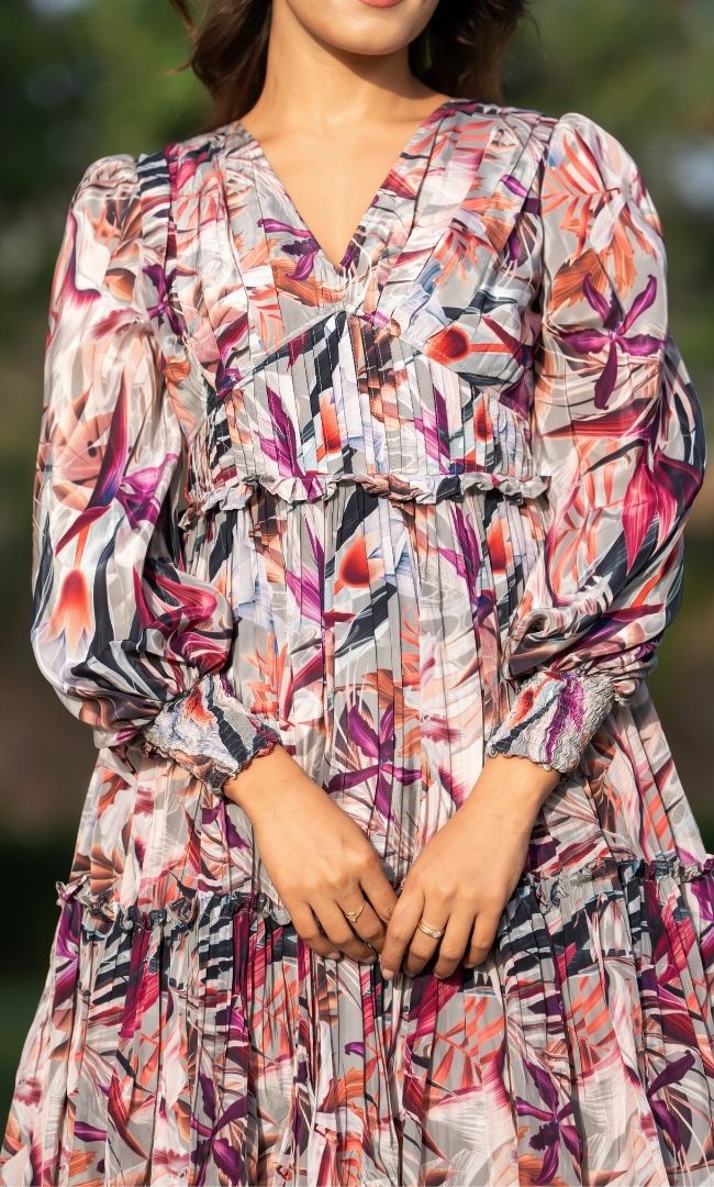 Trout Printed Ruffle Dress