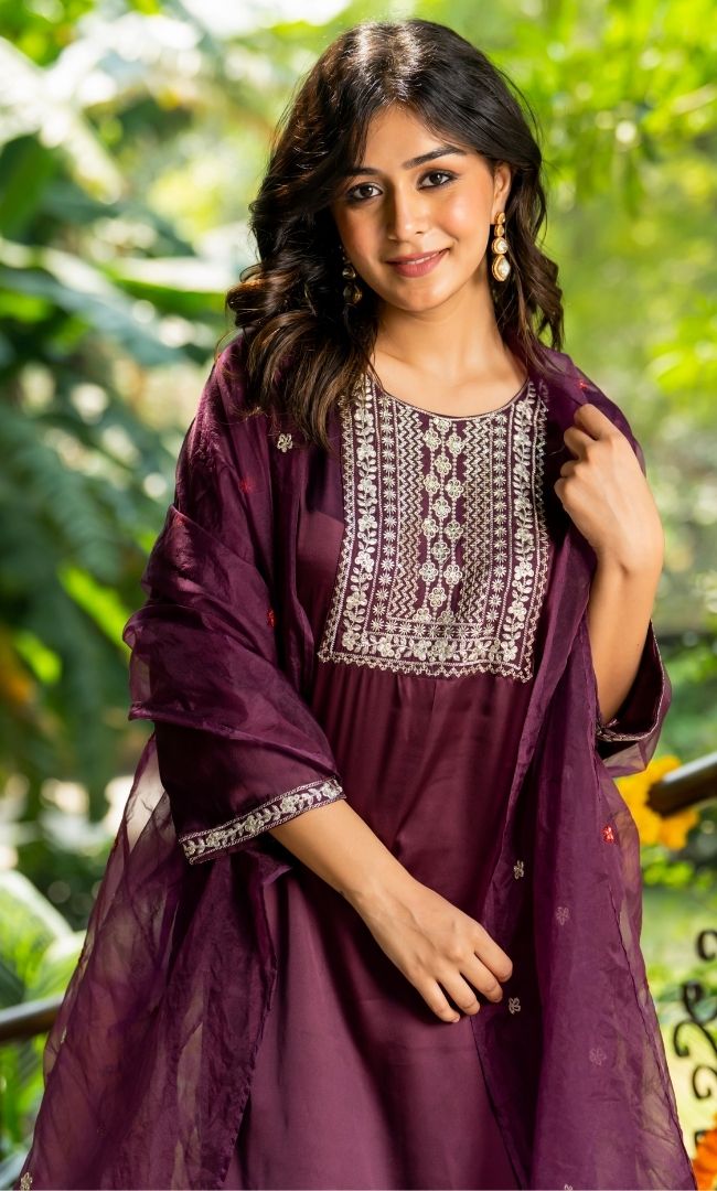 Burnt Satin Silk Suit Set