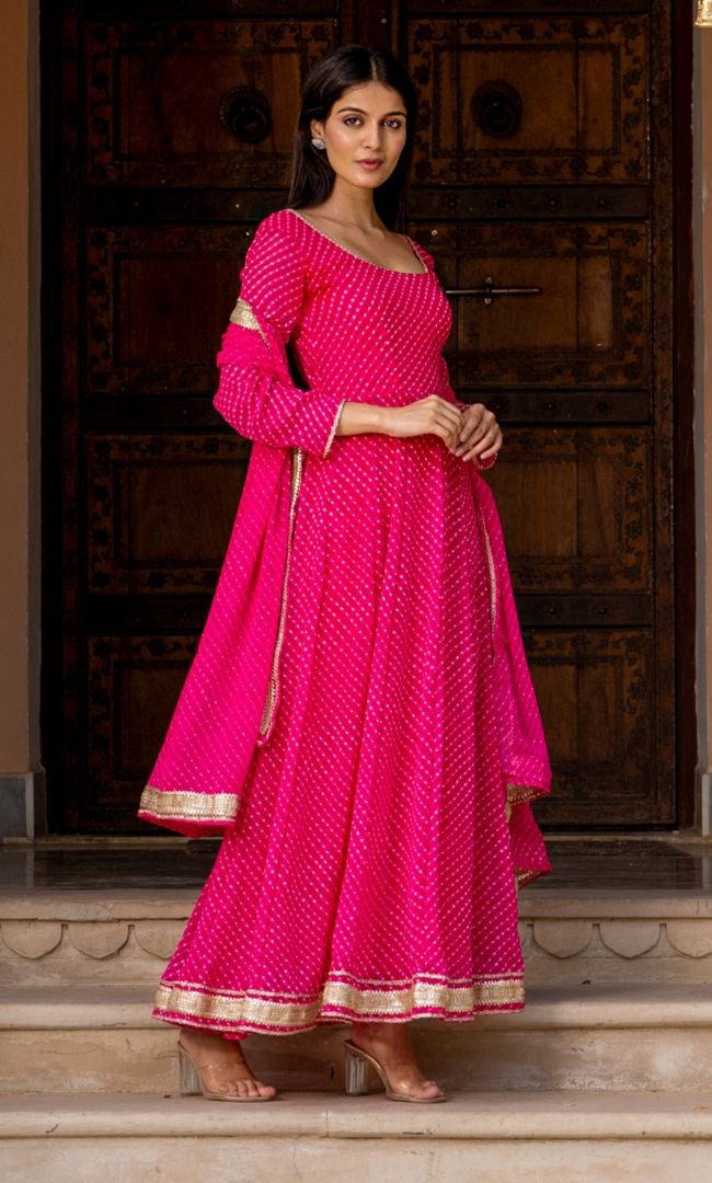Fiery Rose Anarkali Suit Set